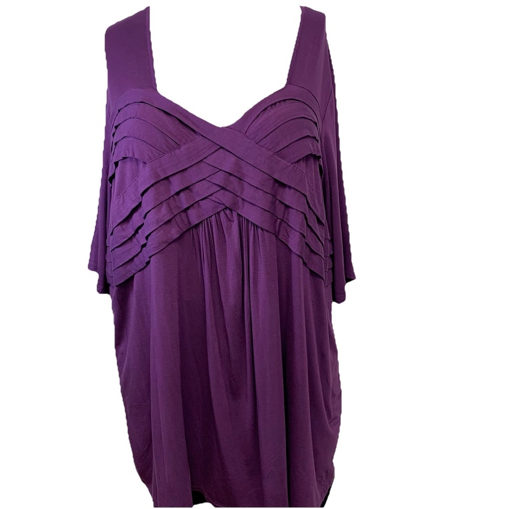 Jessica London Purple Blouse Top 30/32 Jersey Knit Long Line Short Sleeve Casual